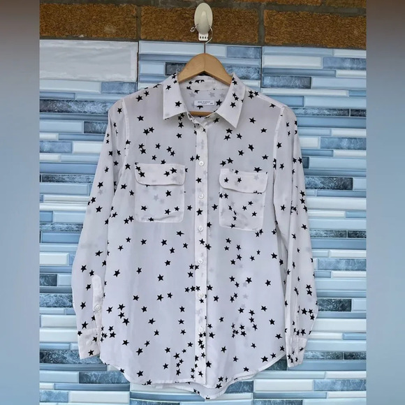 Equipment Star Print Long Sleeve Silk Blouse medium - Picture 5 of 13